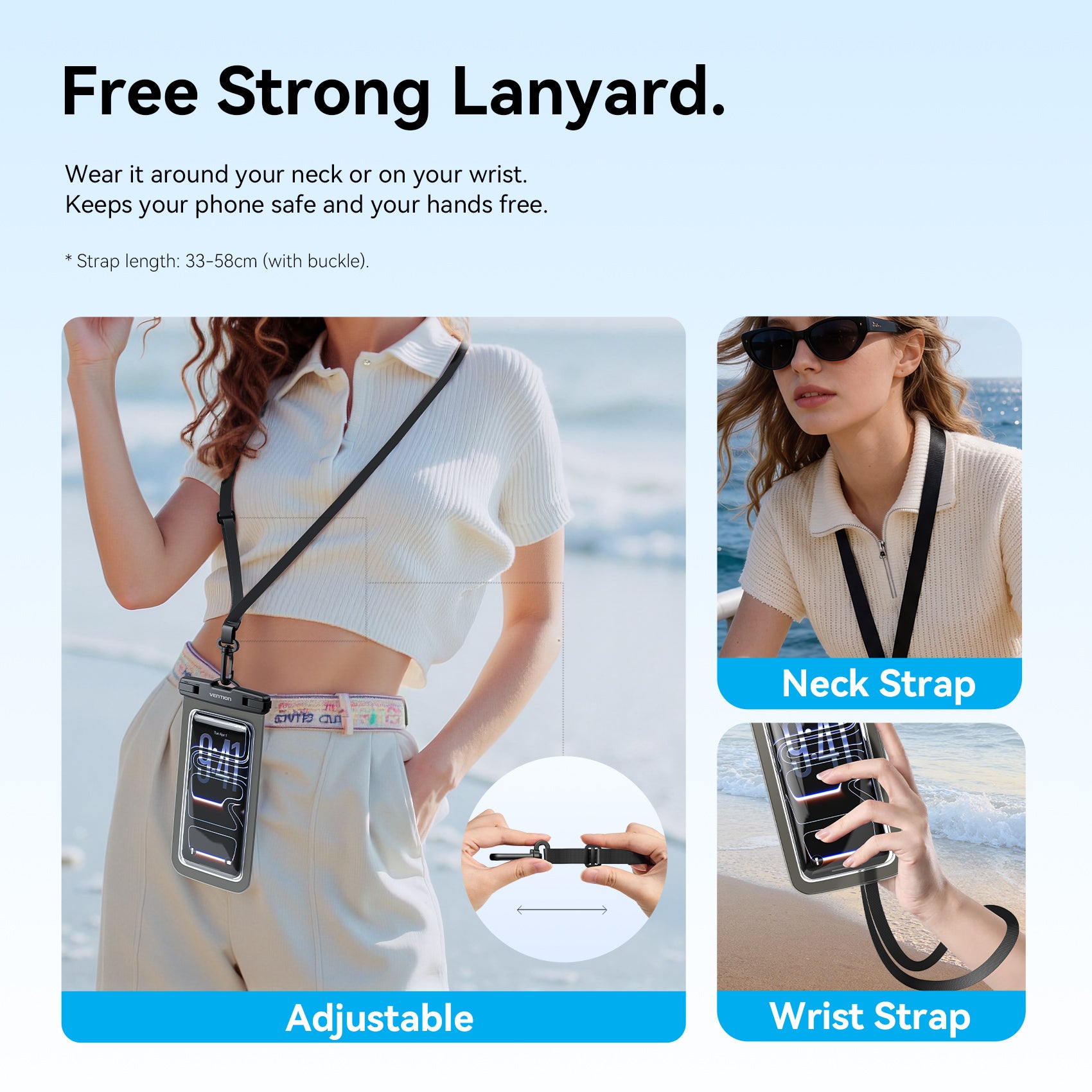 Vention 7.2-Inch Transparent Waterproof Phone Pouch with Lock Seal Black