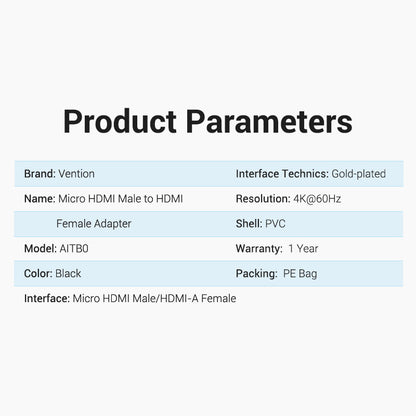 Vention Micro HDMI Male to HDMI Female Adapter Black
