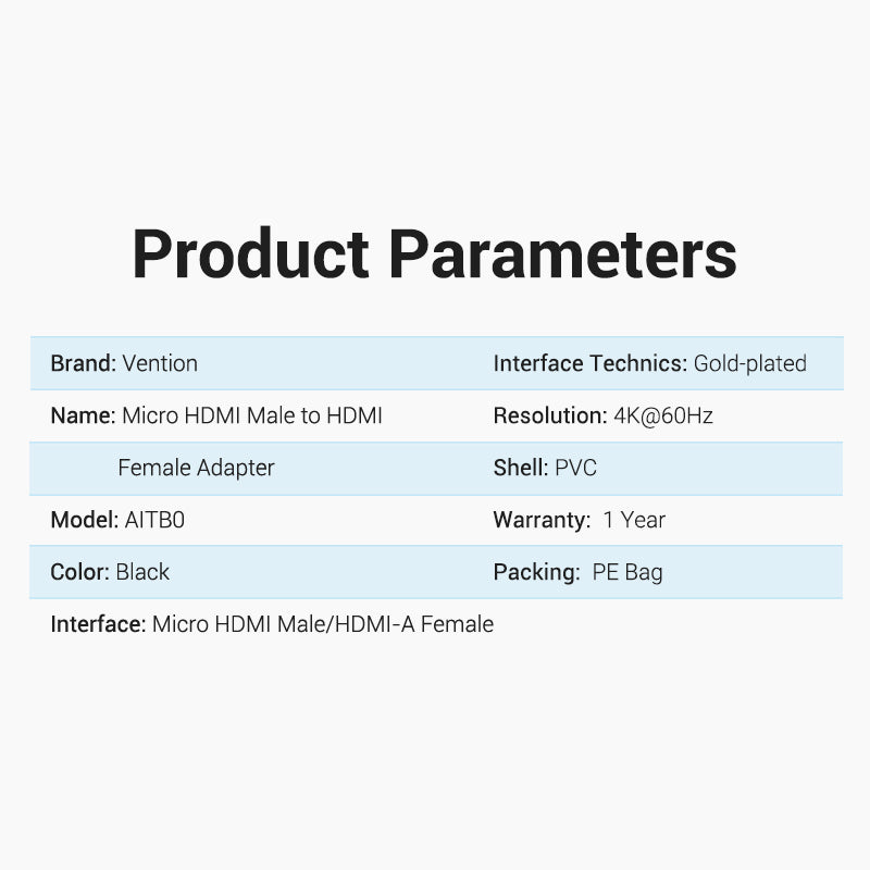 Vention Micro HDMI Male to HDMI Female Adapter Black