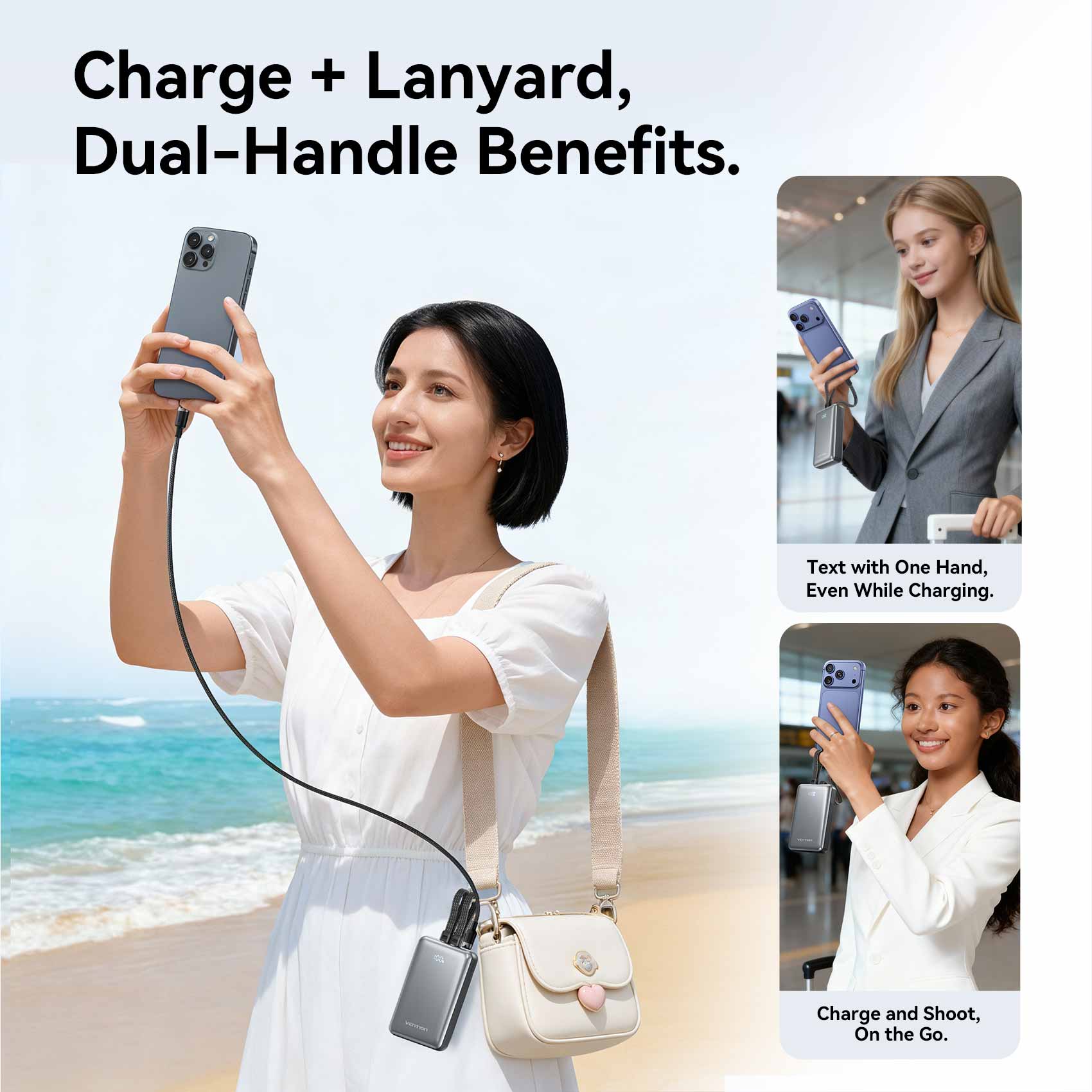 Vention 20000mAh Power Bank with Built-in USB-C and Lightning Cables 35W