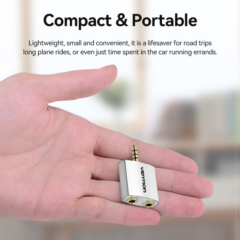 Vention 4 Pole 3.5mm Male to 2*3.5mm Female Audio Adapter Silvery Metal Type