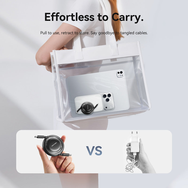 Vention USB 2.0 Type-C Male to Type-C Male 5A Retractable Cable 1M Black