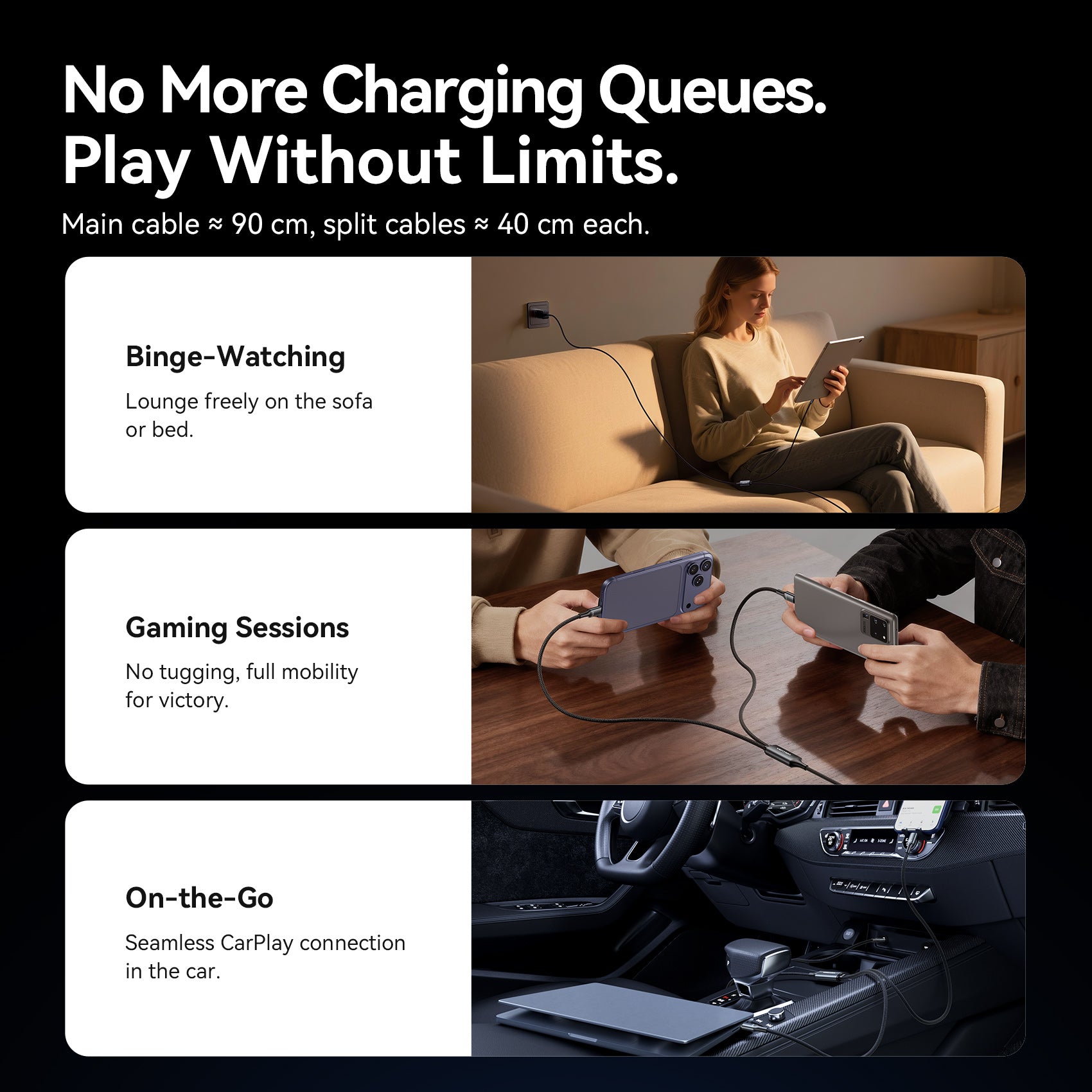 Vention USB 2.0 Type-C Male to 2 Type-C Male 5A Cable Black Aluminum Alloy Type