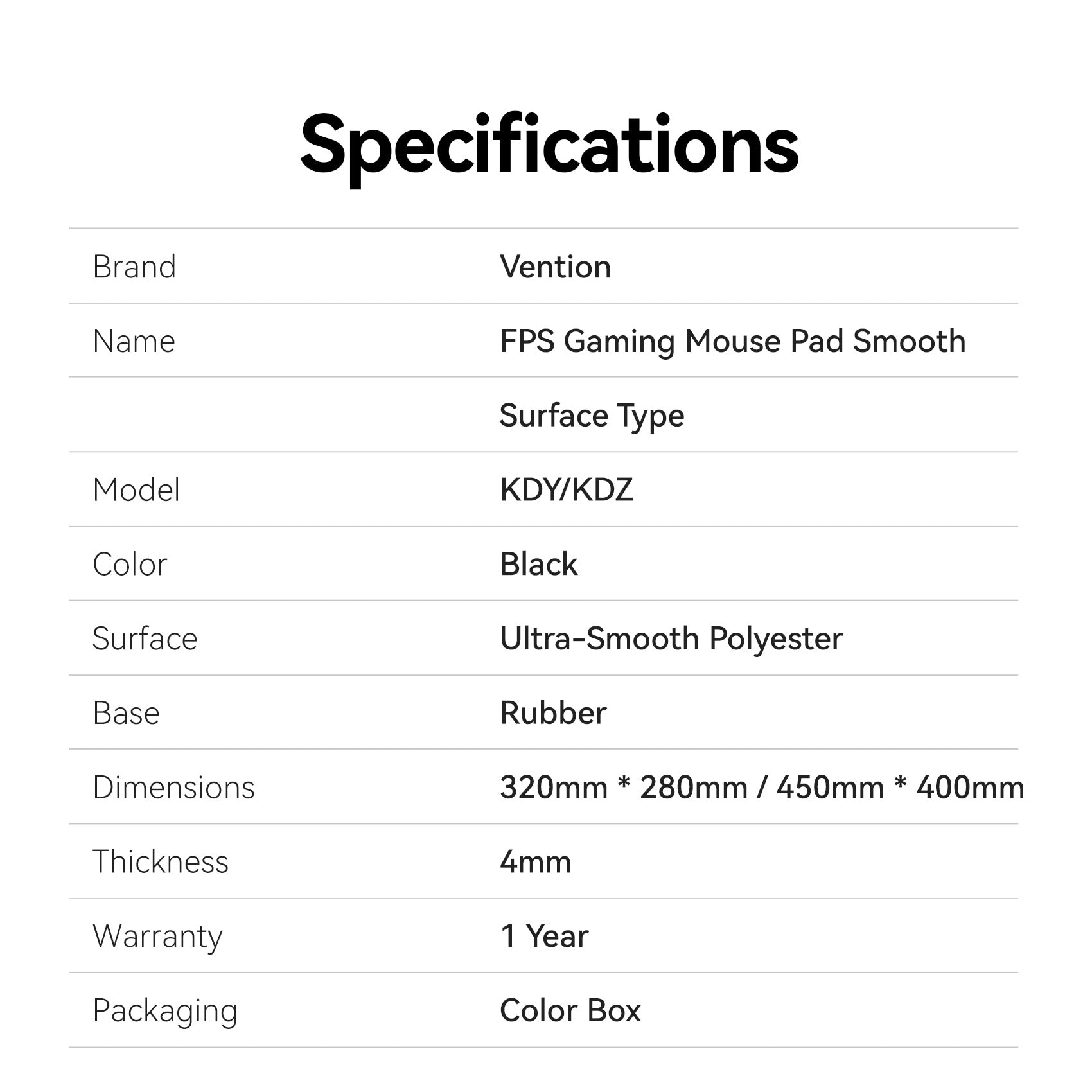 Vention Gaming Mouse Pad Smooth Surface Type Black