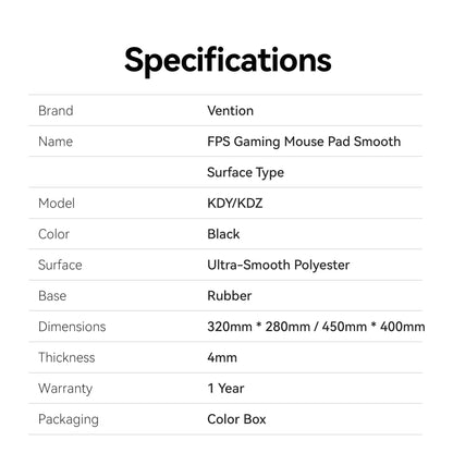 Vention Gaming Mouse Pad Smooth Surface Type Black