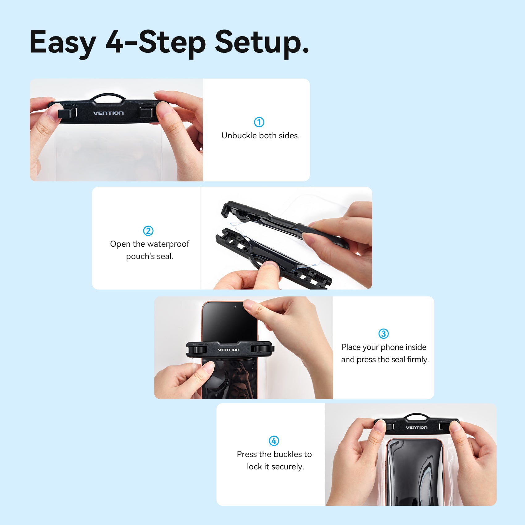 Vention 7.2-Inch Floating Shockproof Airbag Waterproof Phone Pouch with Lock Seal Black