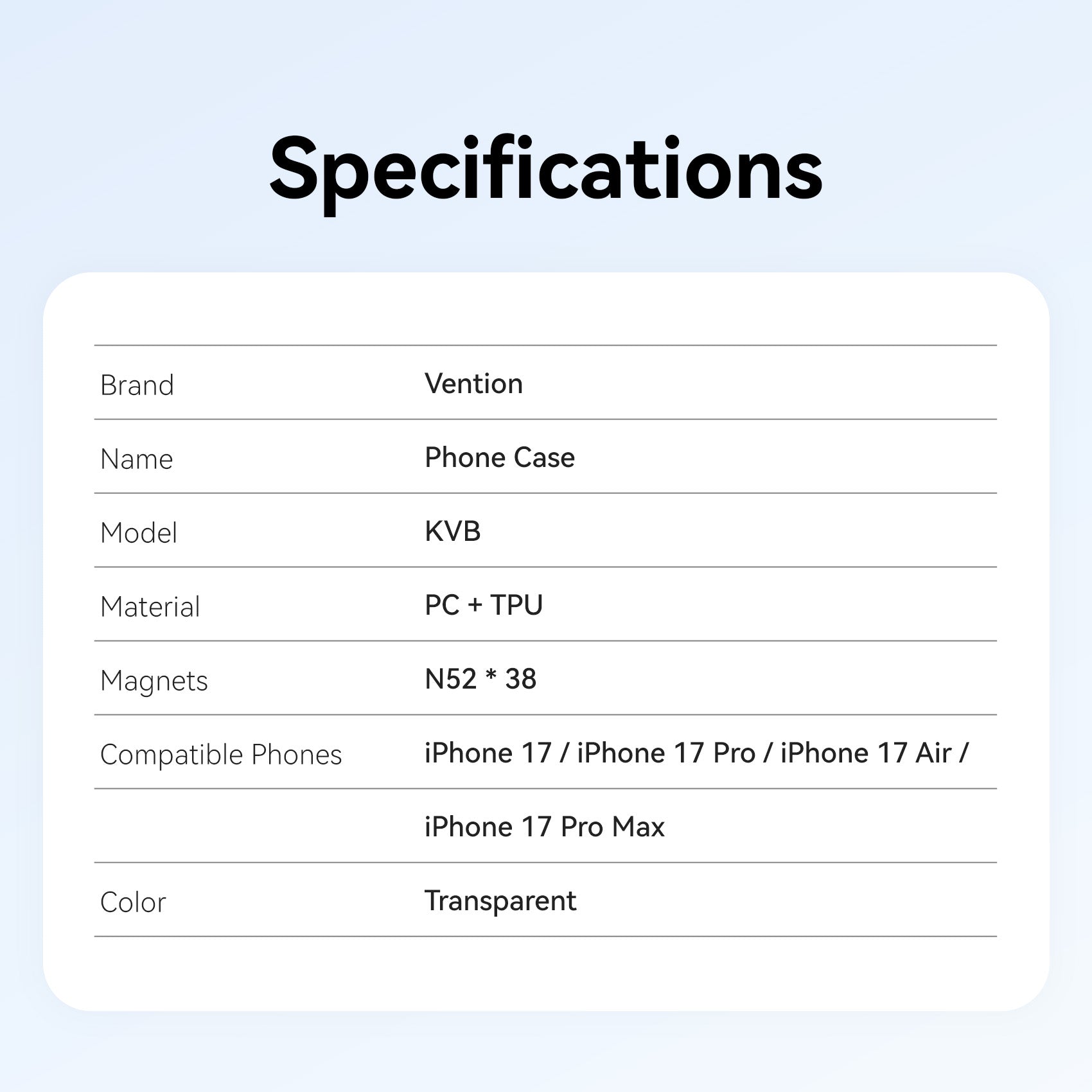 Vention Concise Impact Case for iPhone 17 with MagSafe Transparent
