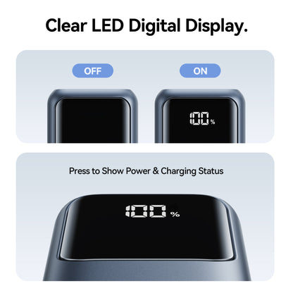 Vention Mini 10000mAh Power Bank (USB-C + USB-A) with Built-in USB-C  Cable and Apple Watch Charging Area 22.5W Gray LED Display Type