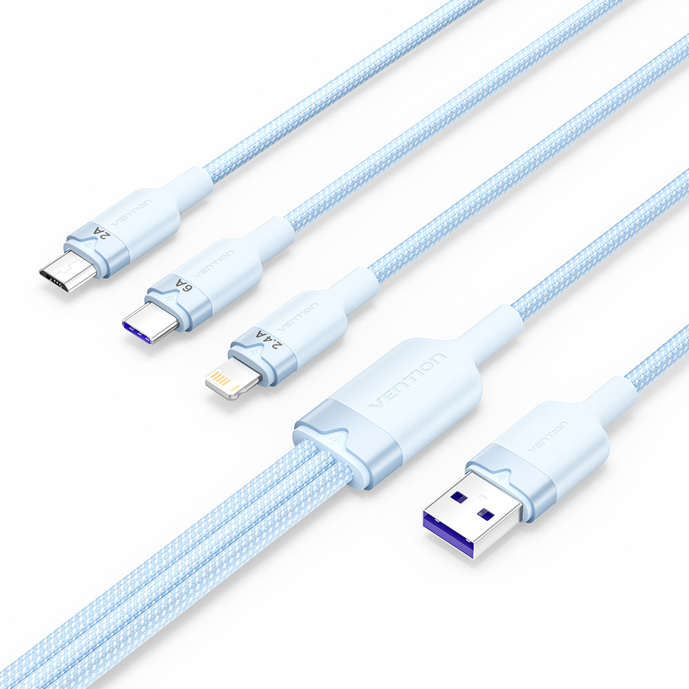 Vention USB 2.0 A Männchen bis 3-in-1 USB-C & Lightning & Micro-B Männlicher 6A-Kabel-Aluminium-Legierungstyp