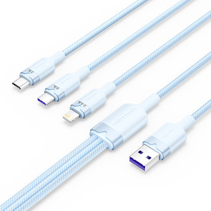 Vention USB 2.0 A Male to 3-in-1 USB-C & Lightning & Micro-B Male 6A Cable Aluminum Alloy Type