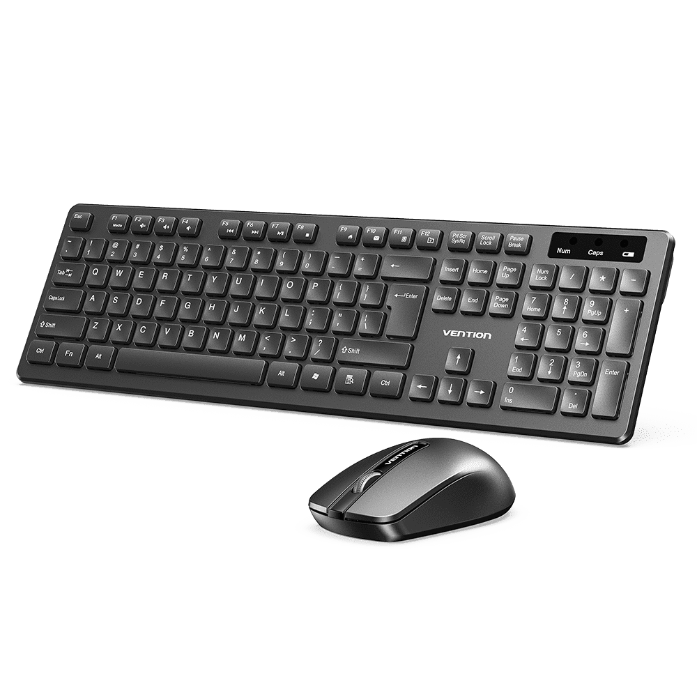 Wireless Full-Sized Keyboard and Mouse Combo with Mouse Pad Black Slim Type