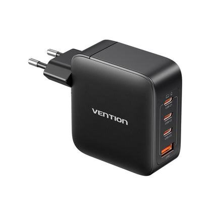 Vention 4-Port USB (C + C + C + A) GaN Charger (100W/100W/30W/30W) Gray with USB-C to USB-C Cable (1M) Black EU-Plug