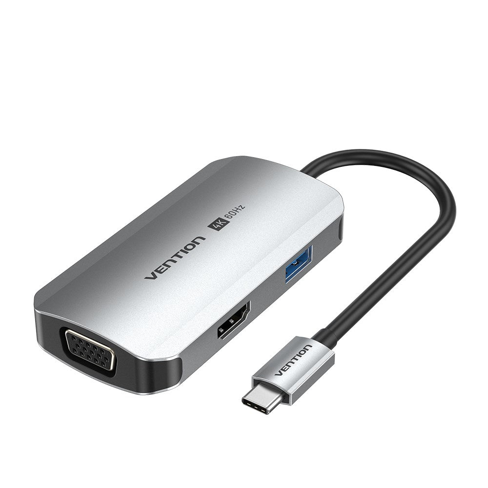 USB-C to HDMI/VGA/USB 3.0/PD Docking Station 0.15M Gray Aluminum Alloy Type