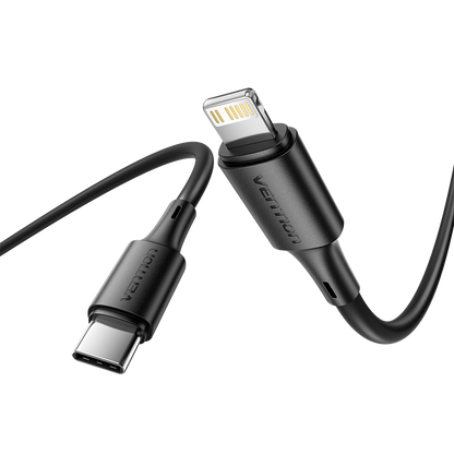Vention USB 2.0 Tip-C Erkek - Yıldırım Erkek 3A Kablo Siyah PVC Tip