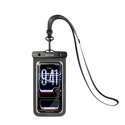 <tc>Vention</tc> Funda transparente impermeable para teléfono de 7,2 pulgadas con cierre de seguridad, color negro.