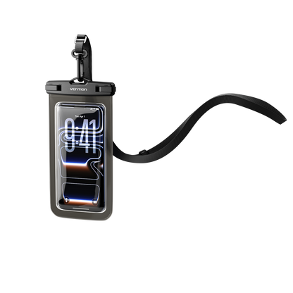 <tc>Vention</tc> Funda transparente impermeable para teléfono de 7,2 pulgadas con cierre de seguridad, color negro.