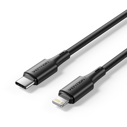 Vention USB 2.0 Tip-C Erkek - Yıldırım Erkek 3A Kablo Siyah PVC Tip