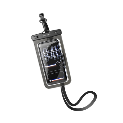 <tc>Vention</tc> Funda transparente impermeable para teléfono de 7,2 pulgadas con cierre de seguridad, color negro.