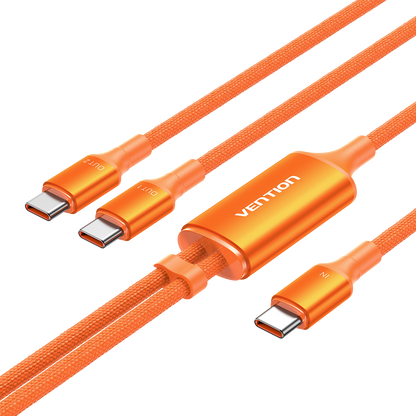 Vention USB 2.0 Tip-C Erkek - 2 Tip-C Erkek 5A Kablo Siyah Alüminyum Alaşımlı Tip