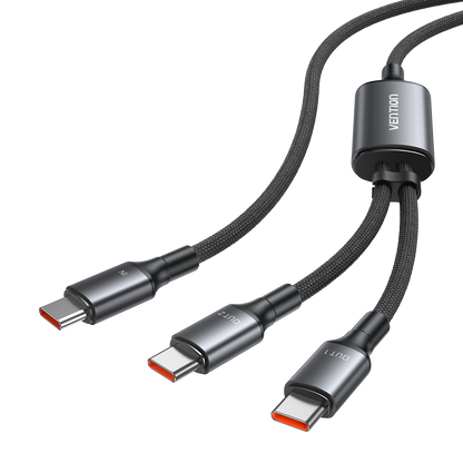 Vention USB 2.0 Tip-C Erkek - 2 Tip-C Erkek 5A Kablo Siyah Alüminyum Alaşımlı Tip