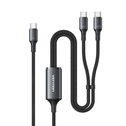 Vention USB 2.0 Tip-C Erkek - 2 Tip-C Erkek 5A Kablo Siyah Alüminyum Alaşımlı Tip