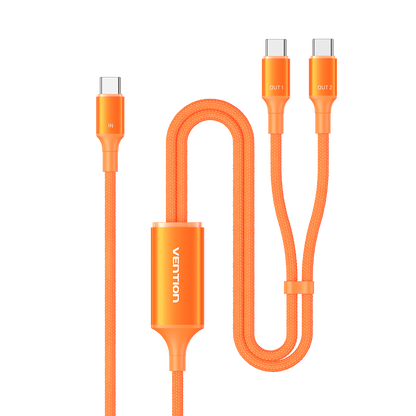 Vention USB 2.0 Tip-C Erkek - 2 Tip-C Erkek 5A Kablo Siyah Alüminyum Alaşımlı Tip
