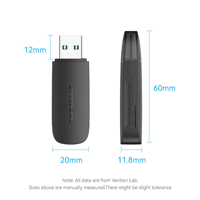 Vention 2-in-1 USB 3.0 A Card Reader(SD+TF) Black Dual Drive Letter