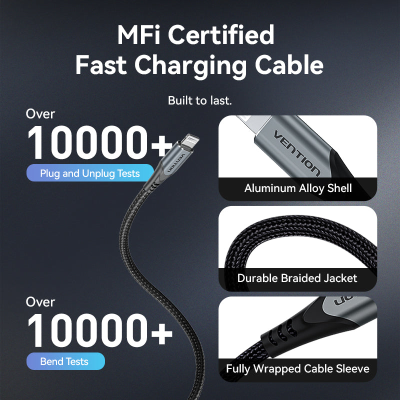 Vention 1-port USB-C GAN充电器（20W）灰色，USB-C到闪电电缆（1m）黑色EU-PLUG