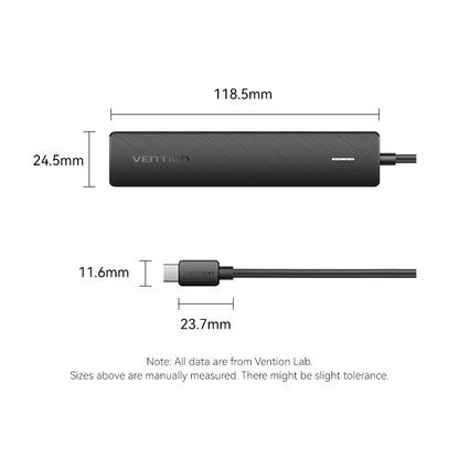 Vention USB-C - USB 3.2 Gen 2 Tip-A x 4/PD 10G Hub 0,15M Siyah