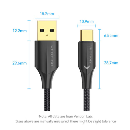 Vention Nylon Braided USB 2.0 A Male to C Male 3A Cable  LED Type