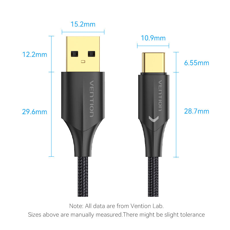 Vention Нейлоновый плетеный кабель USB 2.0 A «папа-C» 3A со светодиодным индикатором