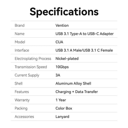 USB 3.1 Type-A Male to USB-C Female Adapter with Lanyard Gray Aluminum Alloy Type