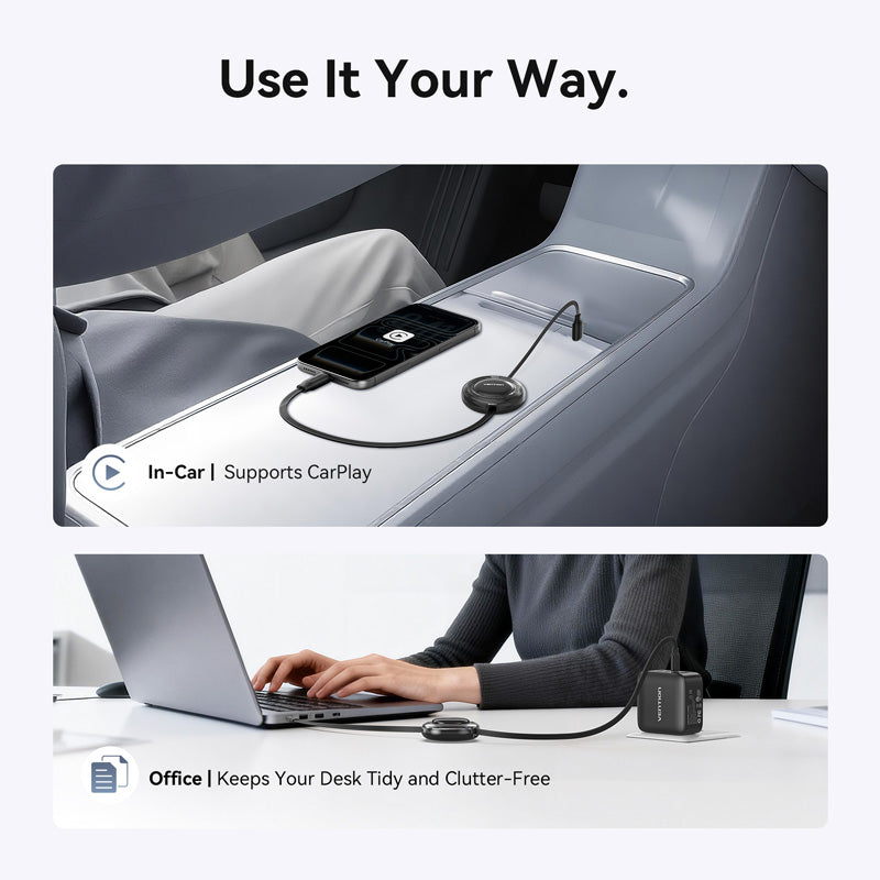 Vention USB 2.0 Type-C Male to Type-C Male 5A Retractable Cable 1M Black