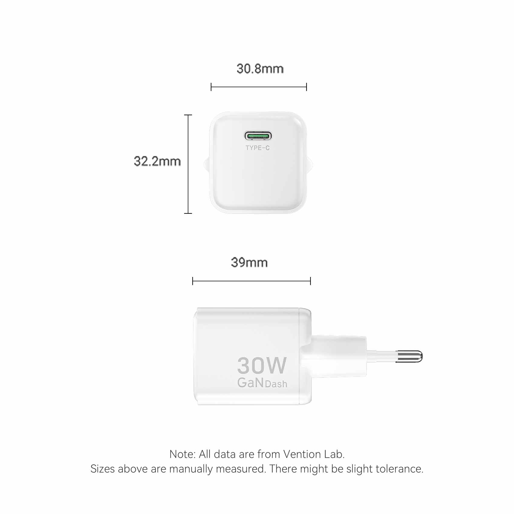 Vention 1-Port USB-C GaN Charger (30W) EU-Plug