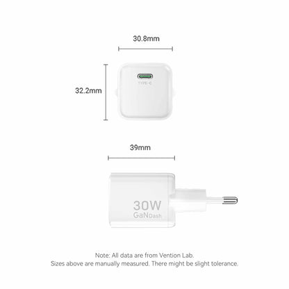 <tc>Vention</tc> Cargador GaN USB-C de 1 puerto (30 W) con enchufe europeo