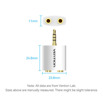 Vention 4 Pole 3.5mm Male to 2*3.5mm Female Audio Adapter Silvery Metal Type