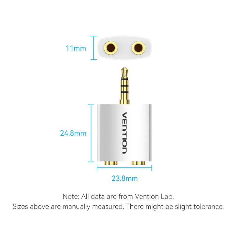 Vention 4 Pole 3.5mm Male to 2*3.5mm Female Audio Adapter Silvery Metal Type