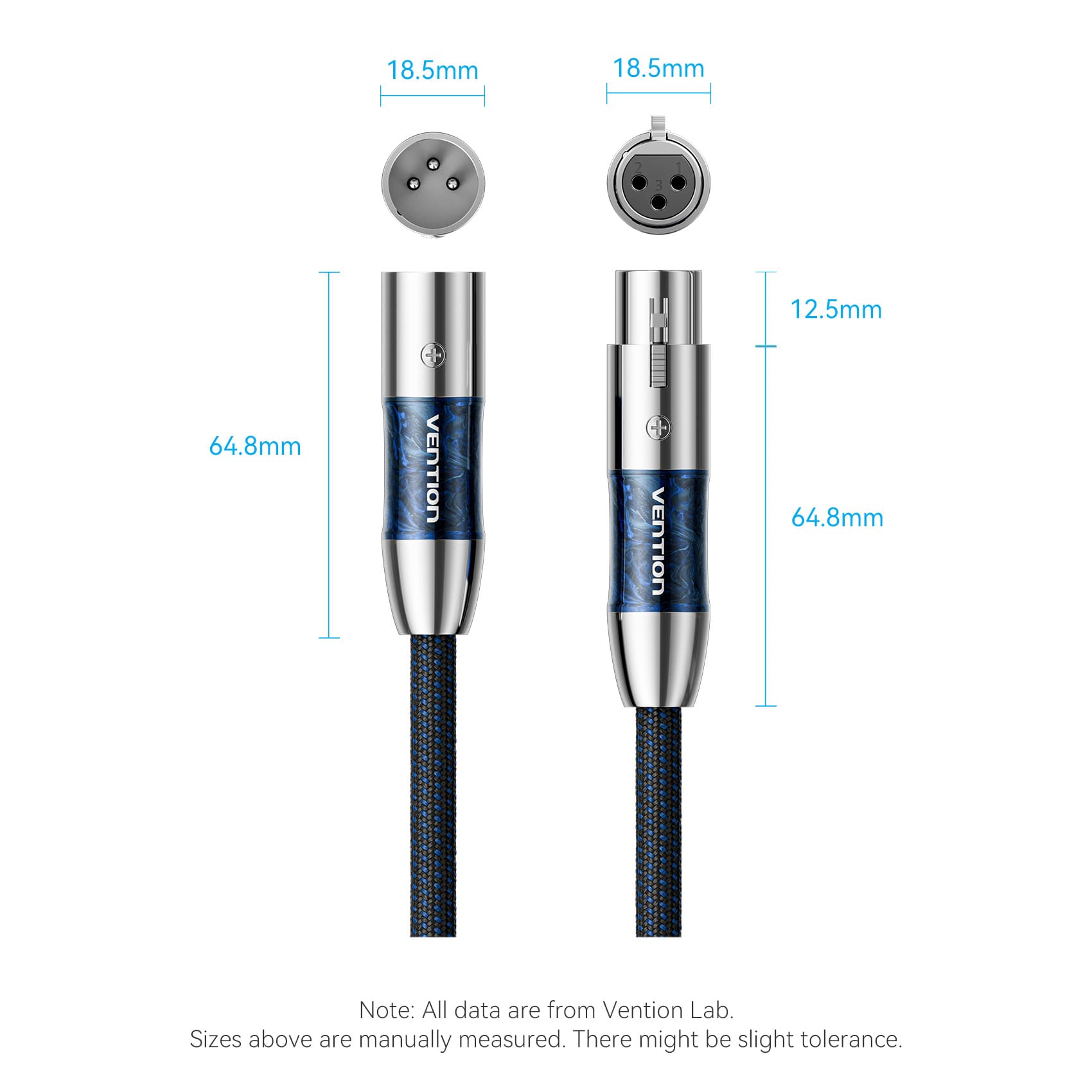 VENTION XLR Male to XLR Female マイクケーブル(Hi-Fi) 1.5M ブルー BL-1146