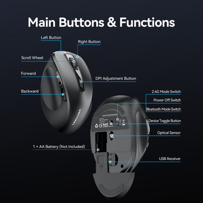 Vention Dual-Mode Wireless Ergonomic Mouse