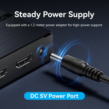 Vention 1-In &  8 Çıkışlı HDMI™ Dağıtıcı 4K@60Hz Black Alüminyum Alaşım Tipi AB Standardı