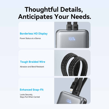 Vention 20000mAh Power Bank with Built-in USB-C and Lightning Cables 35W