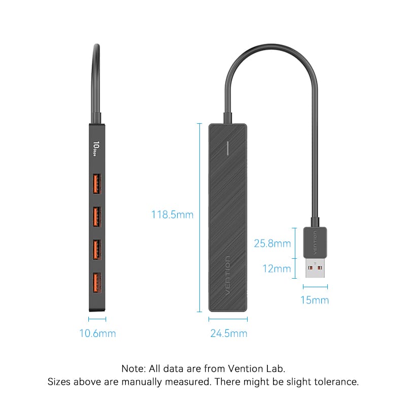 USB to USB 3.2 Gen 2 Type-A x 4/USB-C 10G Hub 0.15M Black