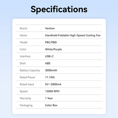<tc>Vention</tc> Ventilateur de refroidissement portable pliable à grande vitesse