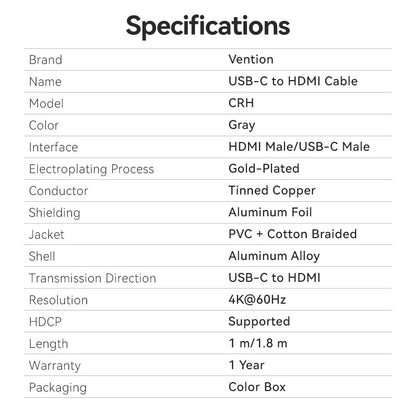Cotton Braided USB-C to HDMI-A 4K HD Cable