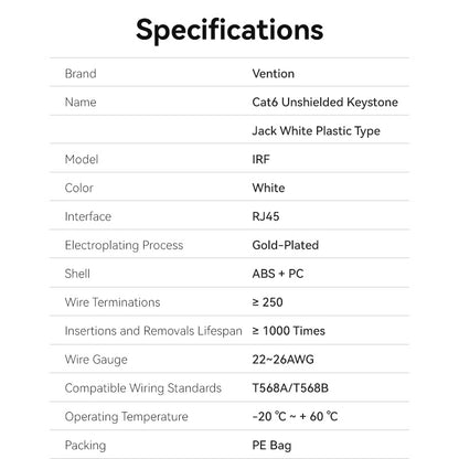 Cat6 Unshielded Keystone Jack White Plastic Type