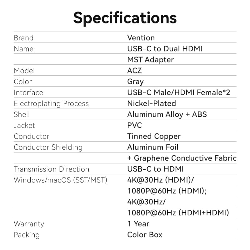 USB-C to Dual HDMI MST Adapter 0.15M