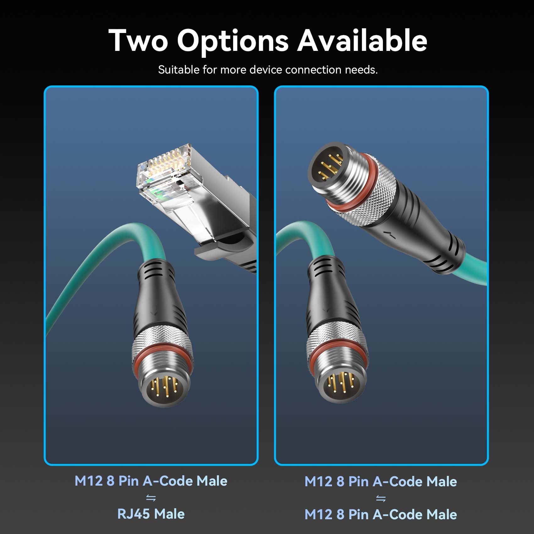 Vention M12 8 Pin A-Code to RJ45 Ethernet Patch Cable
