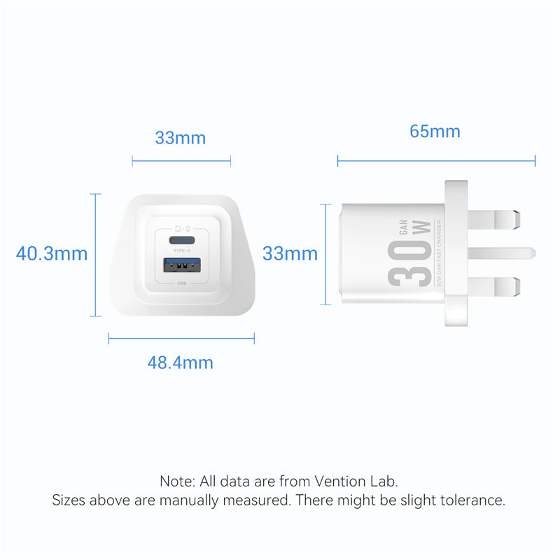 2-Port USB (C + A) GaN Charger (30W/30W) UK-Plug