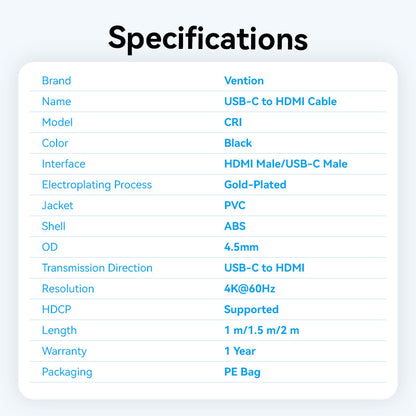 Vention USB-C to HDMI™-A 4K HD Cable