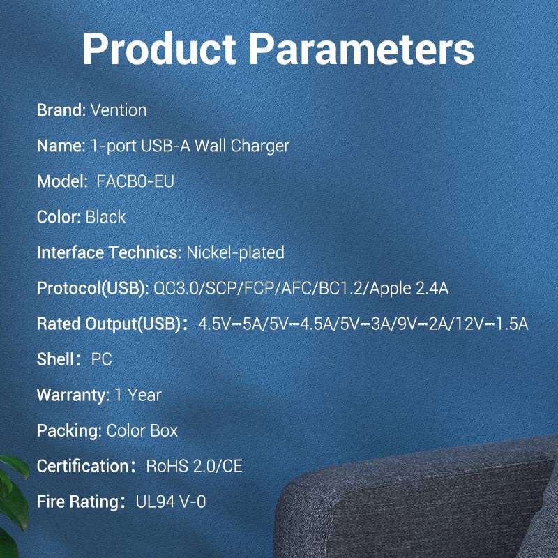 Vention 1-Port USB-Wandladegerät 22.5W EU-Plug